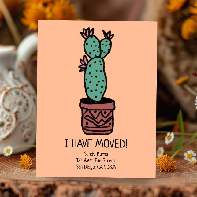 Neue Zuhause-Adresse Bewegung Ankündigung Cactus D Postkarte (New Home Address Change Moving Announcement Cactus Doodle  New Appartment Postcard)
