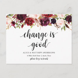 Neue Zuhause-Adresse, bordeauxfarbene Blüte, Ankün Postkarte