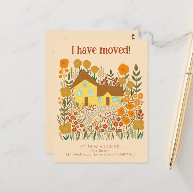 Neue Zuhause-Adresse Ich habe die Blume des Bauern Postkarte (Vorderseite/Rückseite Beispiel)