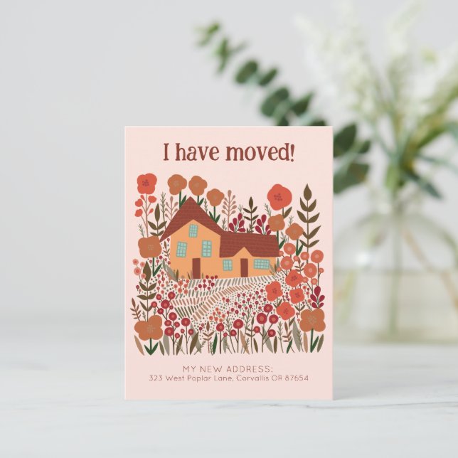 Neue Zuhause-Adresse Ich habe die Blume des Bauern Postkarte (Stehend Vorderseite)