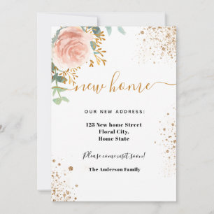 Neue Zuhause-Adresse Rose Goldflorale Eukalyptus Ankündigung