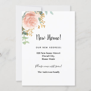 Neue Zuhause-Adresse Rose Goldflorale Eukalyptus Ankündigung