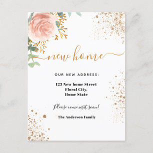 Neue Zuhause-Adresse Rose Goldflorale Eukalyptus Ankündigungspostkarte