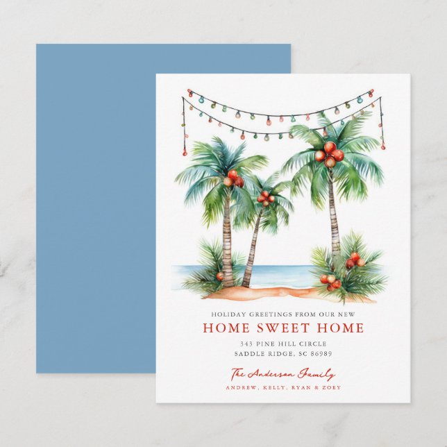 Neue Zuhause Card für tropischen Urlaub Ankündigung (Vorne/Hinten)