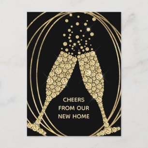 Neue Zuhause Champagne Black Gold Geometric Moving Ankündigungspostkarte