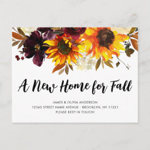 Neue Zuhause Fall Saison Adresse Boho Sonnenblumen Ankündigungspostkarte