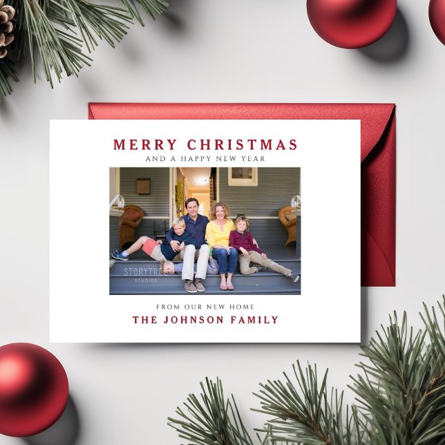 Neue Zuhause Frohe Weihnachtsreise Foto Urlaub Postkarte (New Home Merry Christmas Moving Photo Holiday Postcard)