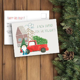 Neue Zuhause für Holidays Gnome und Truck Moving Ankündigungspostkarte