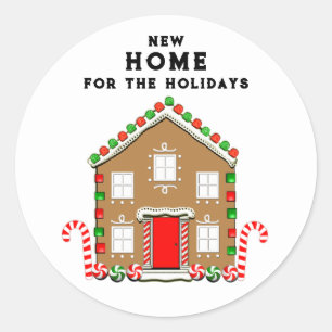 Neue Zuhause Gingerbread House Classic Round Stick Runder Aufkleber