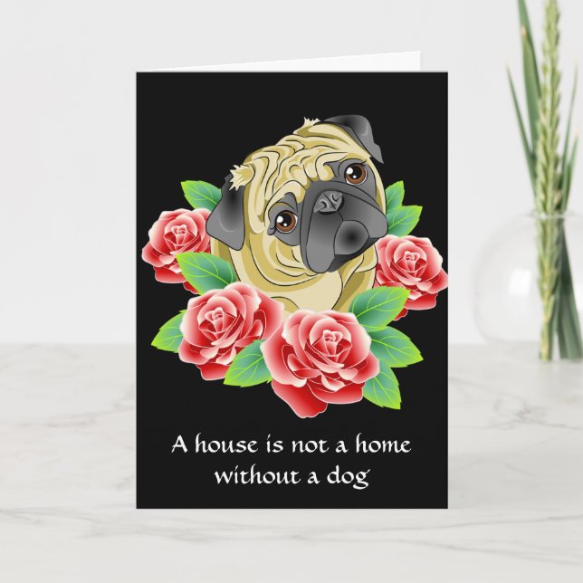 Neue Zuhause Glückwunschkarte - Tattoo Style Mops Karte (Vorderseite)