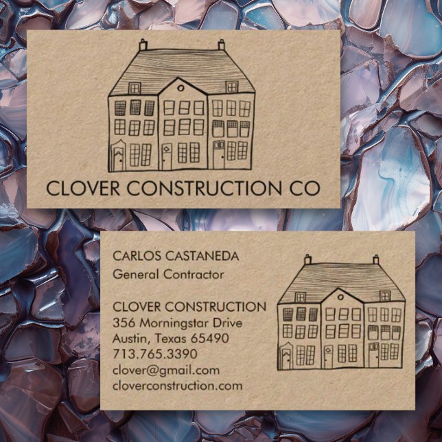 Neue Zuhause Modern Construction Contractor Kraft Visitenkarte (Custom business card with house line art drawing. Add your own text to this kraft card)