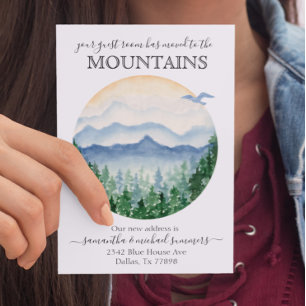 Neue Zuhause Moving Ankündigung Hütte Lodge Gebirg