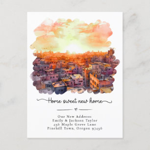 Neue Zuhause - Neue Adresse Watercolor Stadt Ankündigungspostkarte