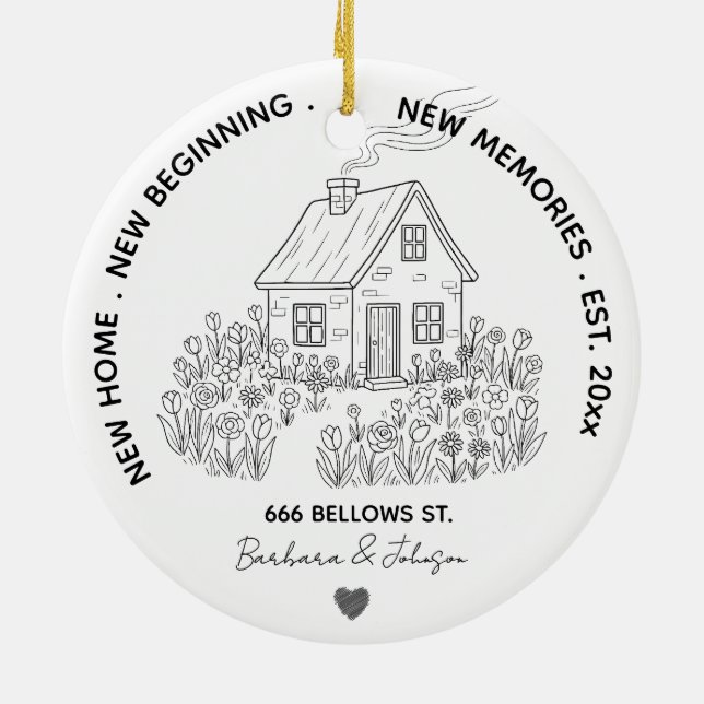 Neue Zuhause Personalisierte Familienadresse und J Keramik Ornament (Hinten)