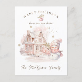 Neue Zuhause Pink Snowman Weihnachtskarte Feiertagspostkarte