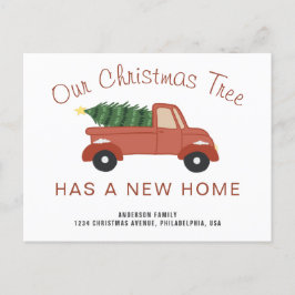 Neue Zuhause Red Truck Weihnachtsbaum-Bewegung Ankündigungspostkarte