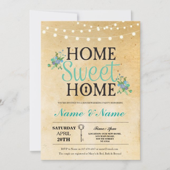 Neue Zuhause Sweet HouseWarming Key Lights Niedlic Einladung (Vorderseite)
