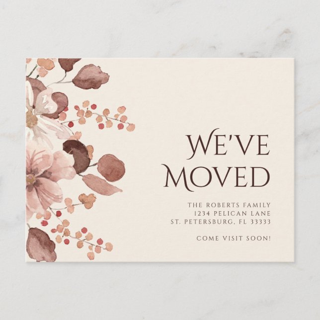Neue Zuhause Terracotta Blush Floral Moving Ankündigungspostkarte (Vorderseite)