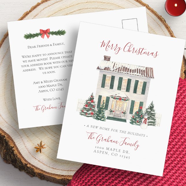 Neue Zuhause Weihnachtspostkarte Ankündigungspostkarte (Change Of Address House Merry Christmas Moving Announcement Postcard)