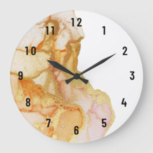 Neuer Abstrakter Orangenpfirsich-Gold-Großuhr Große Wanduhr