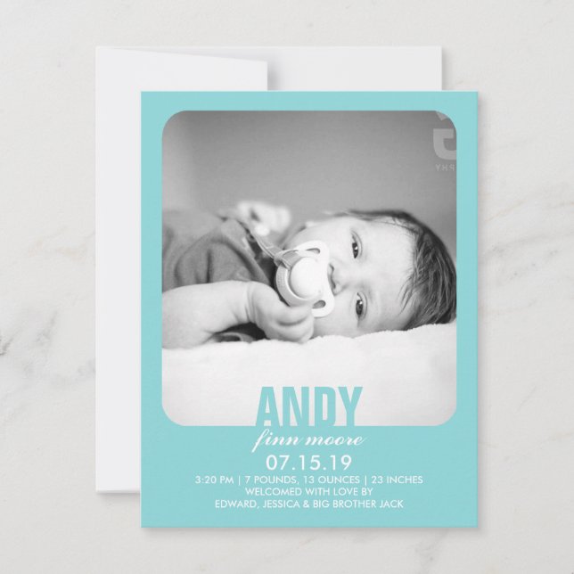 Neuer Baby Boy Foto Flat Ankündigung (Vorderseite)
