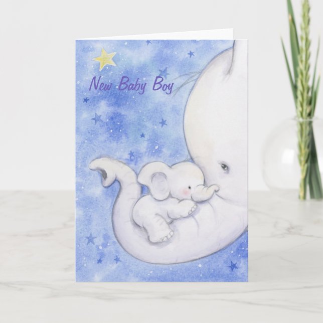 Neuer Baby Boy, Niedliche Elefantenmutter, die ein Karte (Vorderseite)
