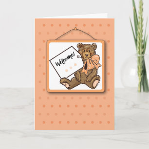 Neuer Baby Glückwunsch Teddy Bear Orange Brown Karte