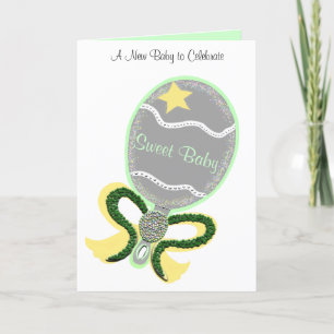 Neuer Baby gratuliert Green Yellow Rattle Karte