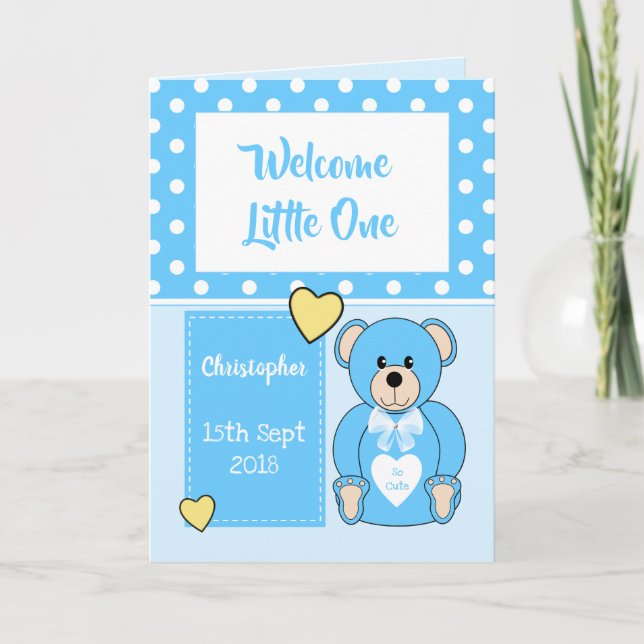 Neuer Baby-Junge Teddy Bär blauer Gruß Karte (Vorderseite)