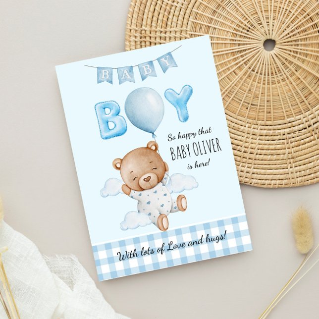 Neuer Baby Junge Teddy Bear mit Balloons Karte (Von Creator hochgeladen)