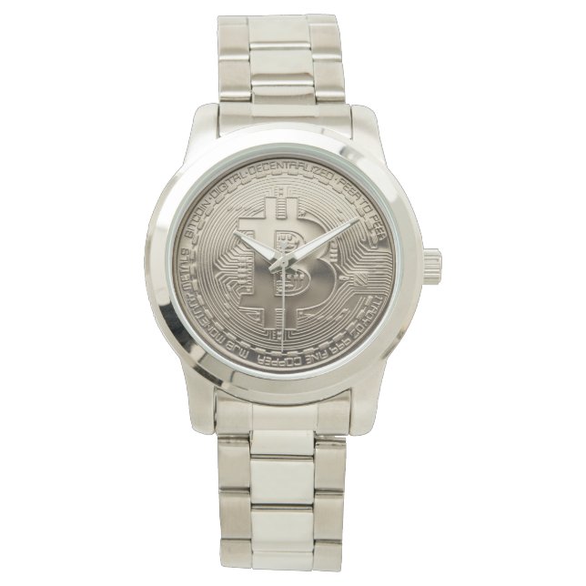 Neuer Bitcoin Stainless Steel Oversified Watch Armbanduhr (Vorderseite)