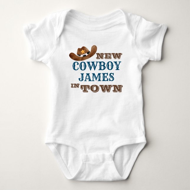 Neuer Cowboy mit personalisiertem Namen Baby Strampler (Vorderseite)