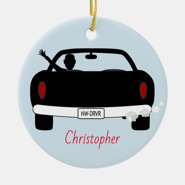 Neuer Fahrer-Jugendjunge personalisiert Keramikornament (Vorne)