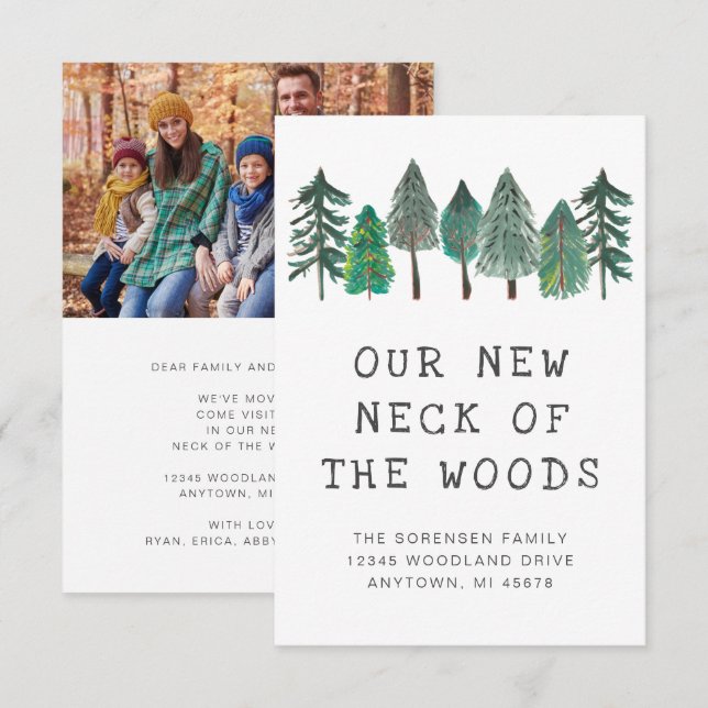Neuer Fleck des Woods Family Foto Moving Ankündigung (Vorne/Hinten)
