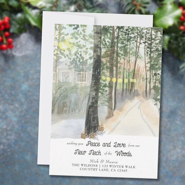 Neuer Fleck des Woods Rustic Winter Holiday Moving Ankündigung (Von Creator hochgeladen)