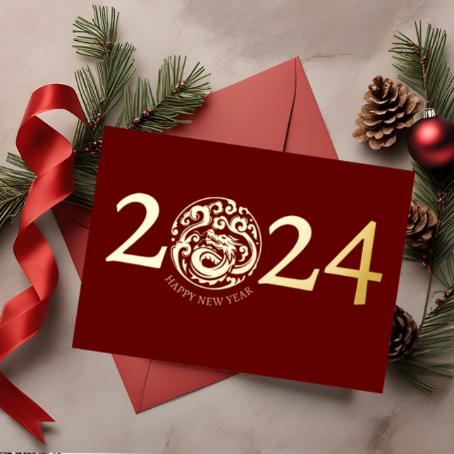 Neuer Golddrache des Mondes Folien Feiertagskarte (Von Creator hochgeladen)