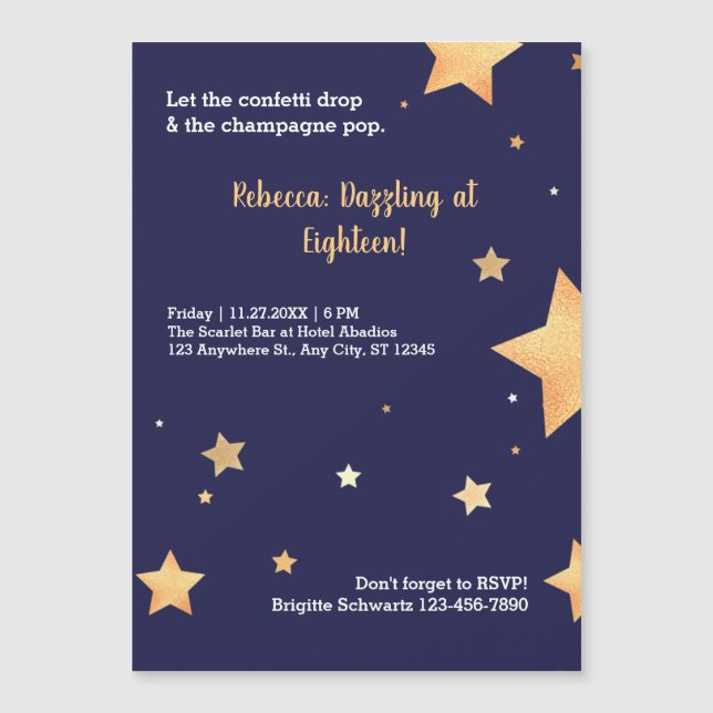 Neuer GoldGeburtstag Magneteinladung (Vorderseite)