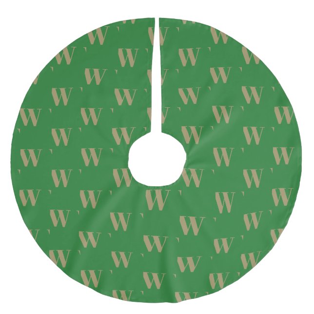 Neuer goldgrüner Anfangsbuchstabe in Monogramm Polyester Weihnachtsbaumdecke (Vorderseite)
