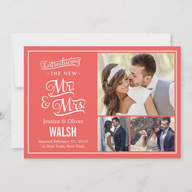 Neuer Herr und Frau Wedding Ankündigung - Coral (Vorderseite)