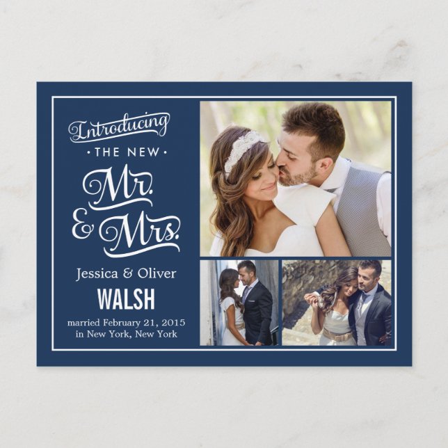 Neuer Herr und Frau Wedding Ankündigung - Navy Blu (Vorderseite)