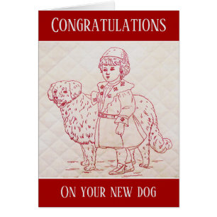 Neuer Hund Glückwunsch Vintage Stickerei des Hunde
