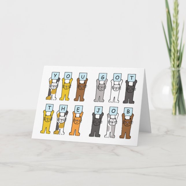 Neuer Job Gratulation Cartoon Cats Karte (Vorderseite)