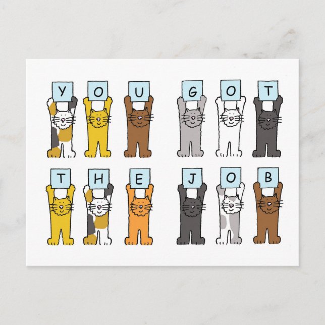 Neuer Job Gratulation Cartoon Cats Postkarte (Vorderseite)