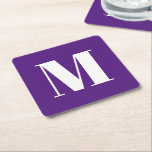 Neuer lila, kundenspezifischer Anfangsbuchstabe in Rechteckiger Pappuntersetzer<br><div class="desc">Moderne Monogramm lila violett und weiß benutzerdefinierte Anfangsbuchstaben oder Zahl Typografie Party Square Paper Untersetzer. Anpassbarer weißer Text auf lila violettem Hintergrund. Alle Farben können bearbeitet werden. Sie können es mit einer Zahl,  Jahr,  Initial,  Buchstaben,  Monogramm,  Familienmonogramm anpassen. Diese sind ideal für Geburtstagsfeiern und Hausfeiern.</div>