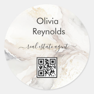 Neuer Minimalistischer Marmortexturneutraler QR-Co Runder Aufkleber