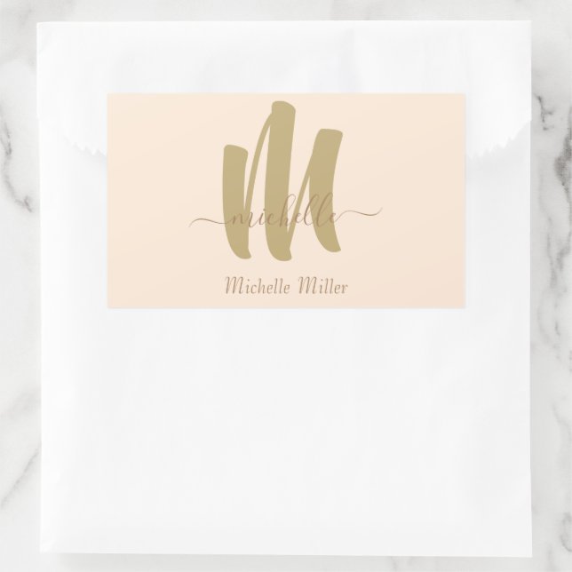 Neuer Name für Goldmonogramm beige Rechteckiger Aufkleber (Tasche)
