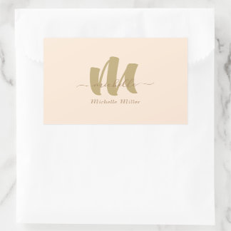 Neuer Name für Goldmonogramm beige Rechteckiger Aufkleber