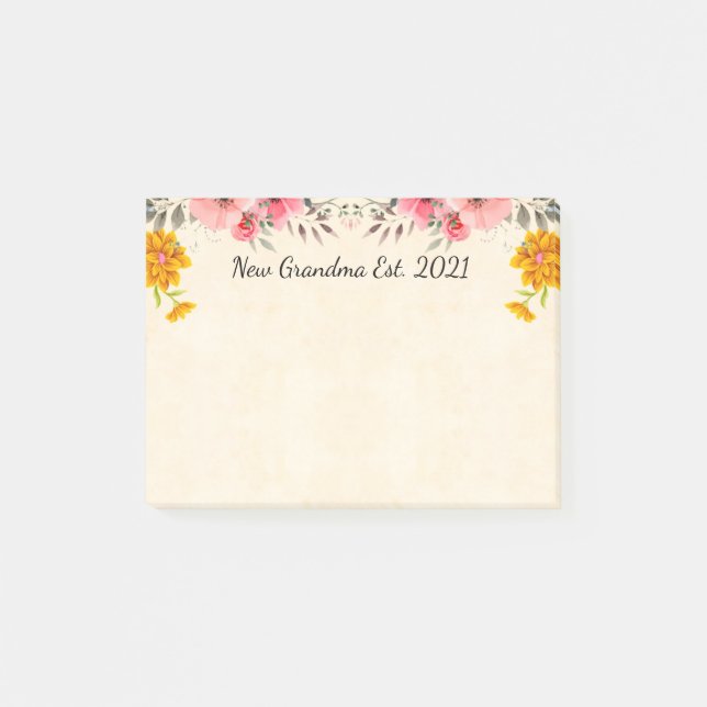 Neuer Oma Est. 2021 Dekorative Blumenschranke Post-it Klebezettel (Vorderseite)