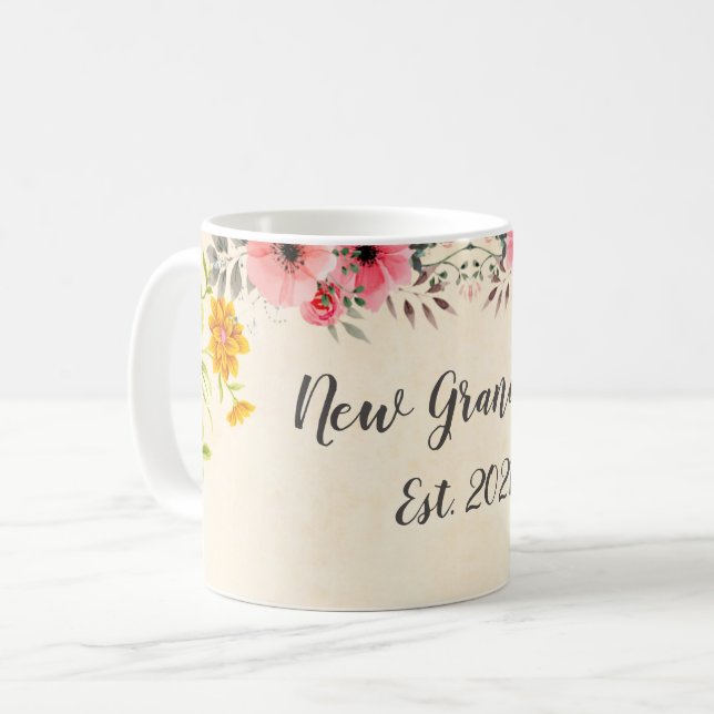 Neuer Oma Est. 2021 Dekorative Flora Kaffeetasse (Vorderseite Links)