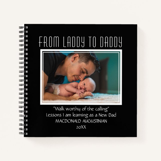 Neuer Papa, der von LADDY zu DADDDY, Custom BLACK Notizbuch (Vorderseite)
